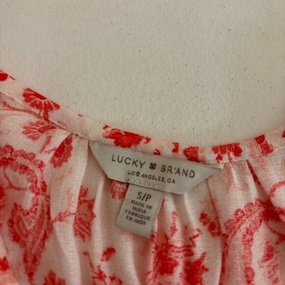 Lucky Brand Blouse Women's Small Pink Paisley V-Neck Ruffle Boho Shirt Top - Picture 6 of 8
